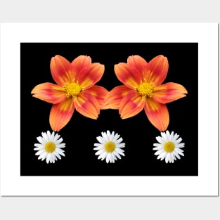 orange blossom with daisy flower floral pattern Posters and Art